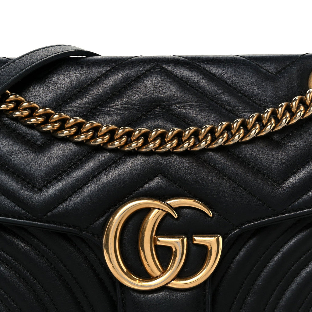 Gucci Calfskin Matelasse Small GG Marmont Shoulder Bag Black