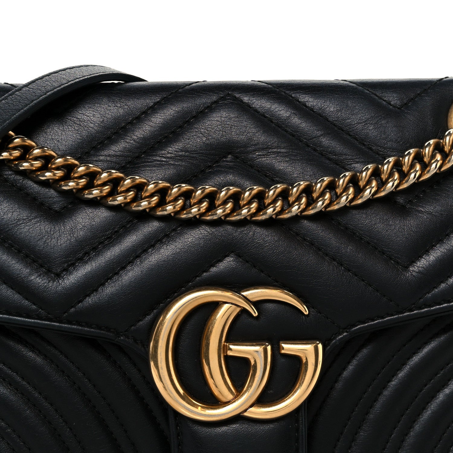 Gucci Calfskin Matelasse Small GG Marmont Shoulder Bag Black