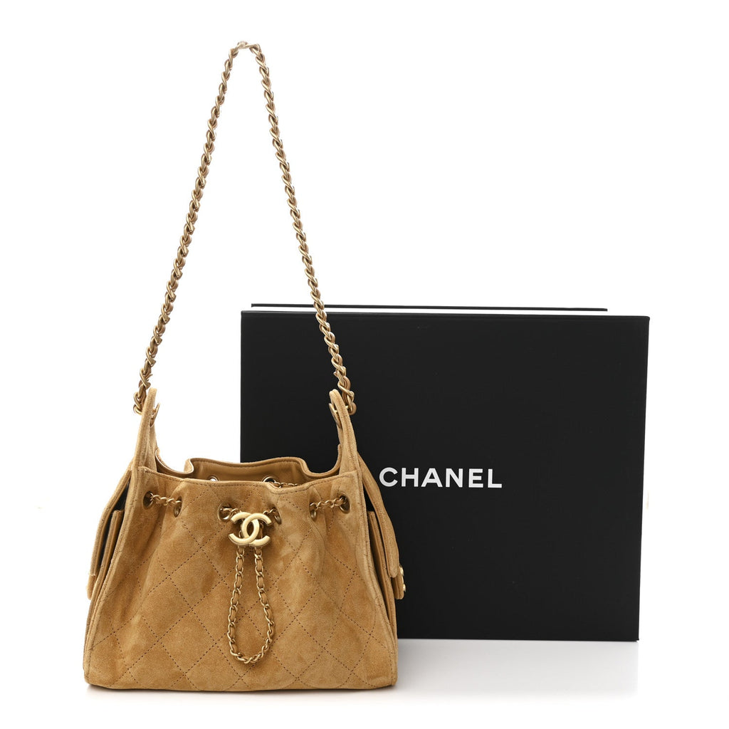 Chanel Suede Quilted Mini Chanel 25 Handbag Beige