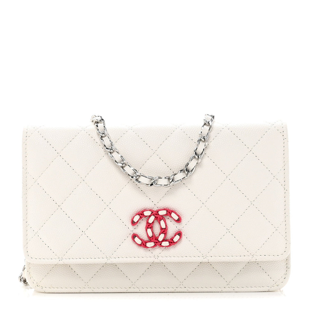 Chanel Caviar Quilted Chanel 19 Wallet On Chain WOC White Pink