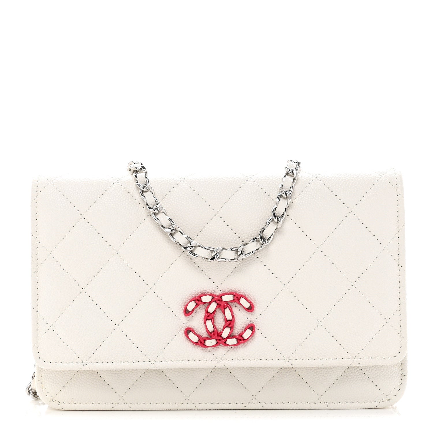 Chanel Caviar Quilted Chanel 19 Wallet On Chain WOC White Pink