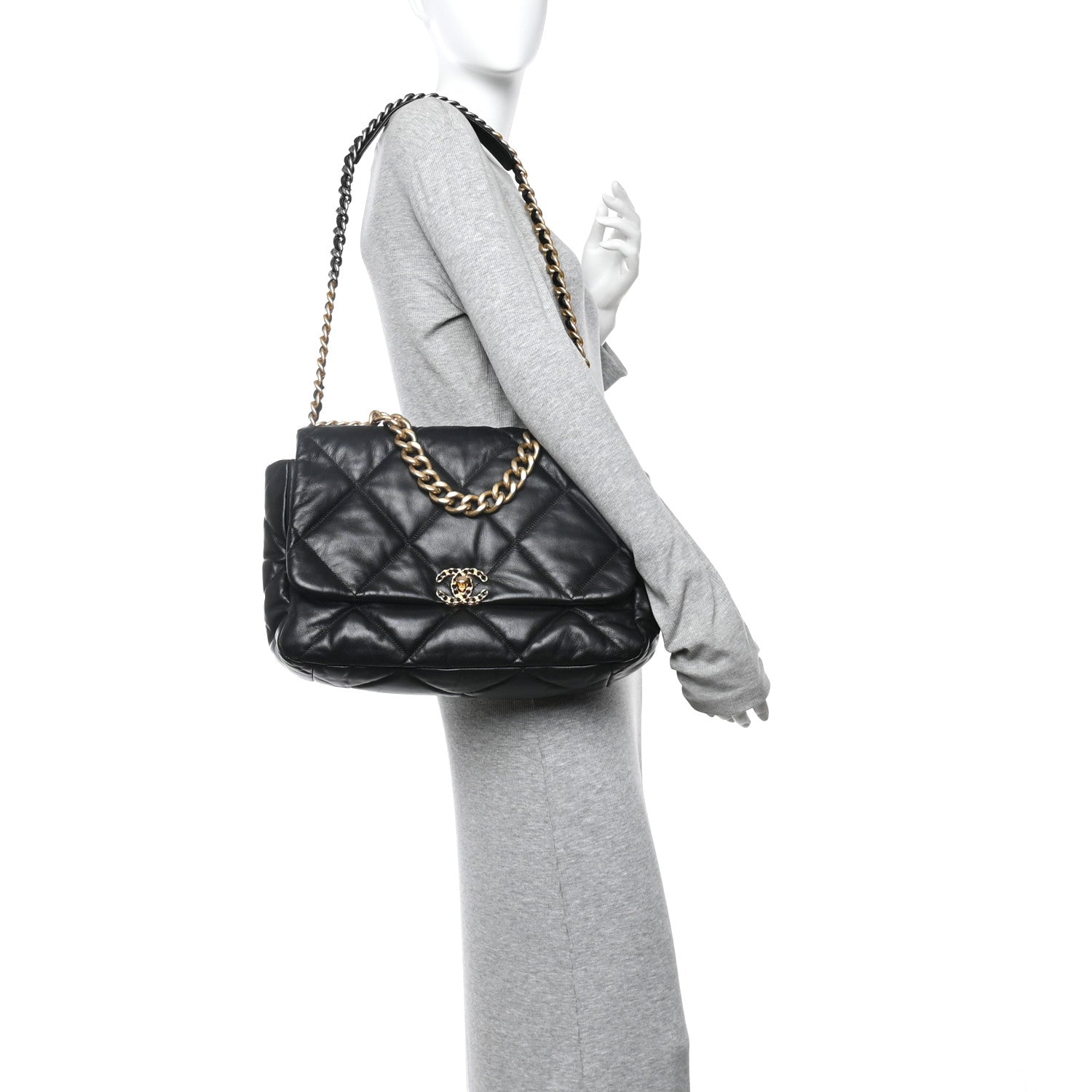 Chanel Goatskin Quilted Maxi Chanel 19 Flap Black