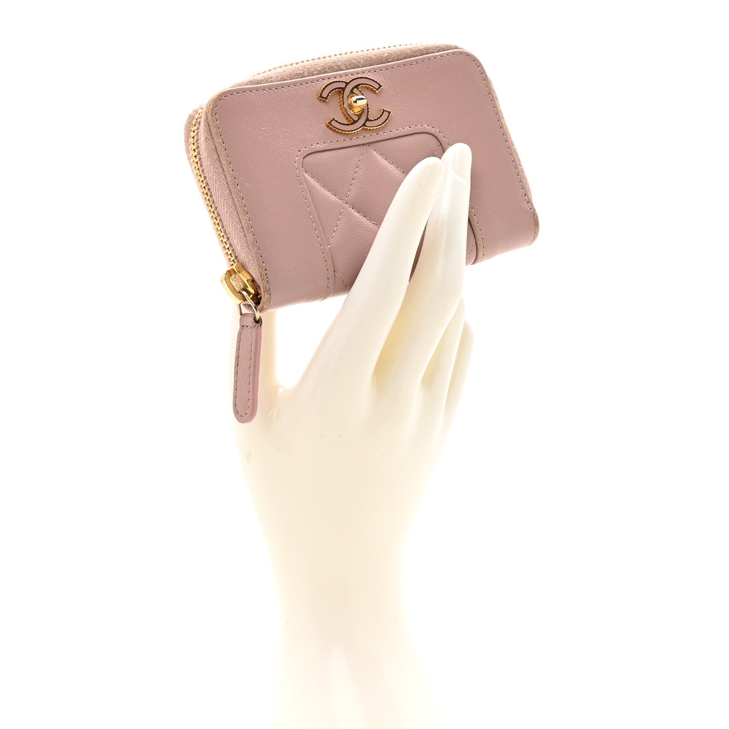 Chanel Sheepskin Quilted Vintage Mademoiselle Zip Coin Purse Pink