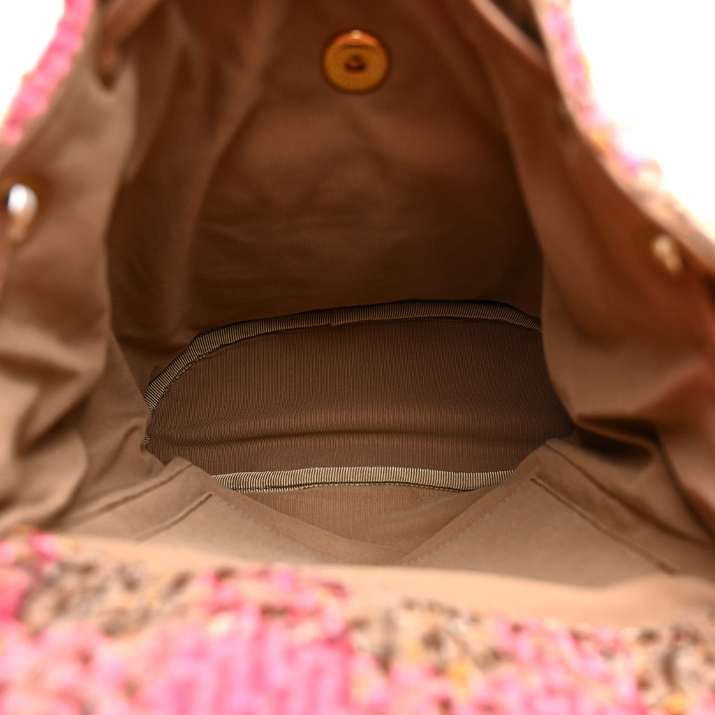 Chanel Wool Tweed Elegant Backpack Pink Brown