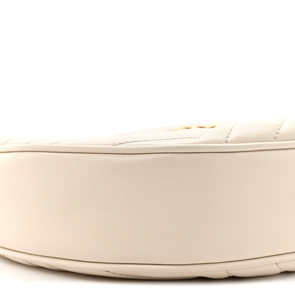 Gucci Calfskin Matelasse Chevron Mini GG Marmont Half Moon Hobo Mystic White
