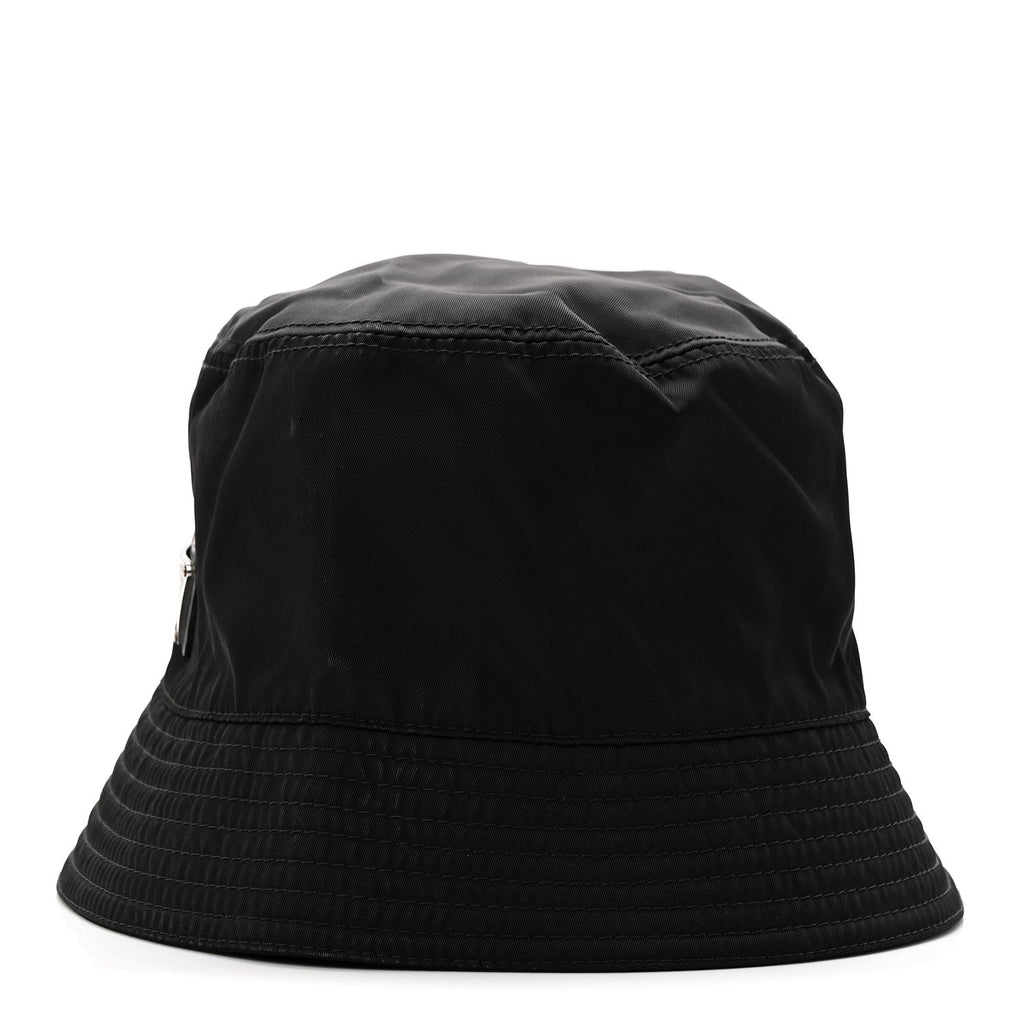 Prada Re-Nylon Metal Triangle Logo Womens Bucket Hat M Black