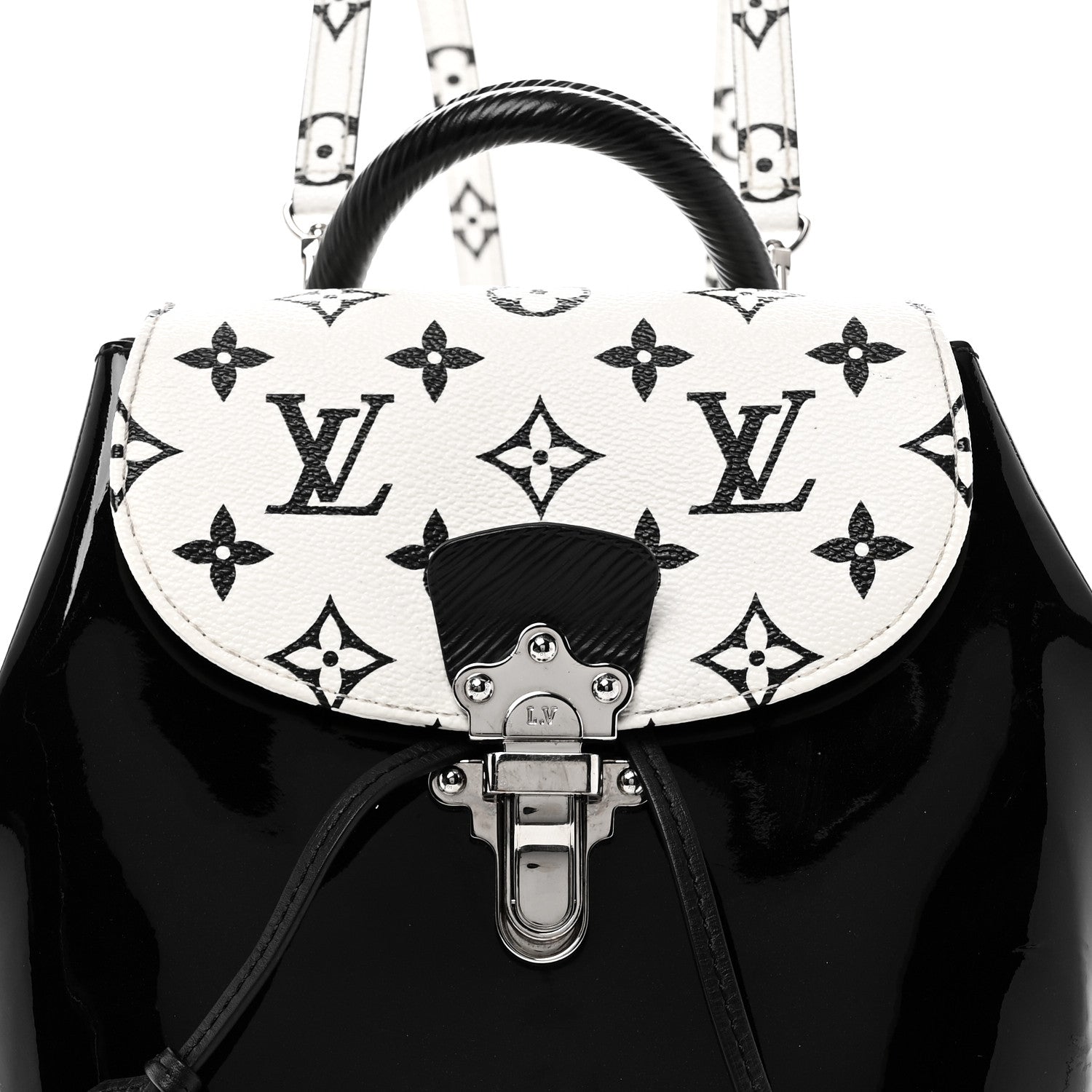 Louis Vuitton Patent Monogram Hot Springs Backpack Black White