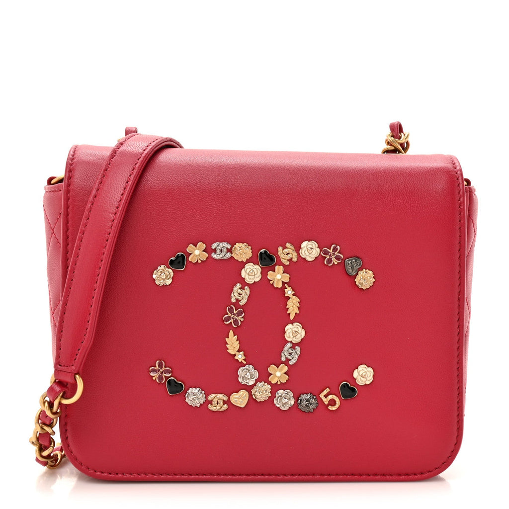 Chanel Lambskin Quilted Lucky Charms CC Crossbody Messenger Flap Red
