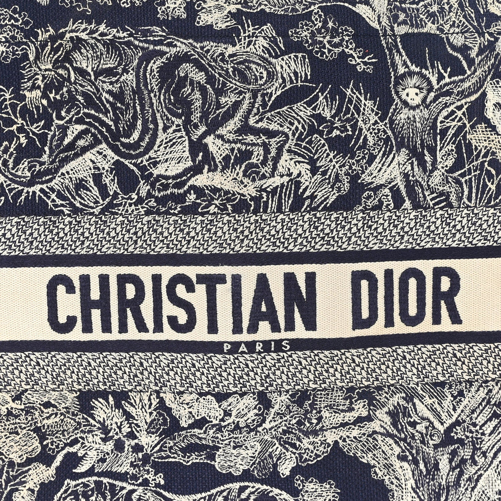 Christian Dior Canvas Embroidered Large Dioriviera Toile De Jouy Reverse Book Tote Blue