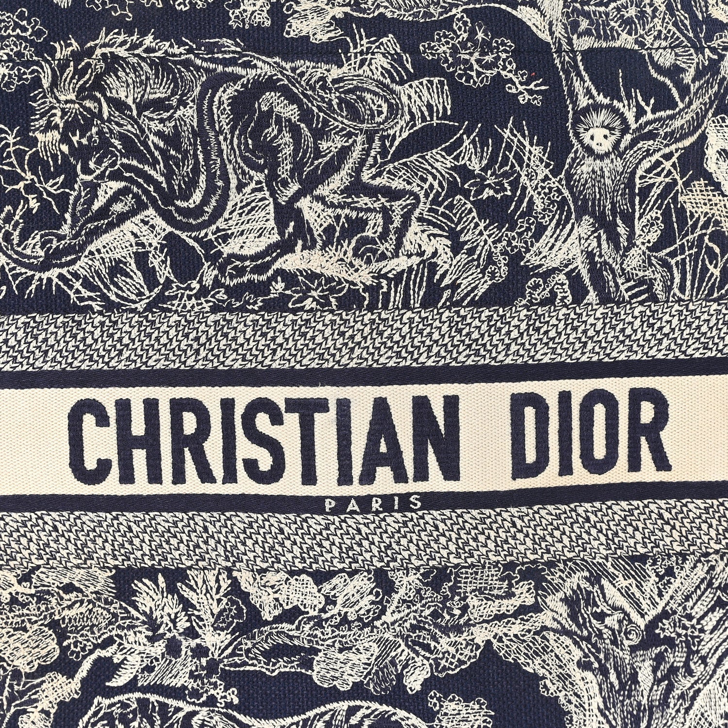 Christian Dior Canvas Embroidered Large Dioriviera Toile De Jouy Reverse Book Tote Blue