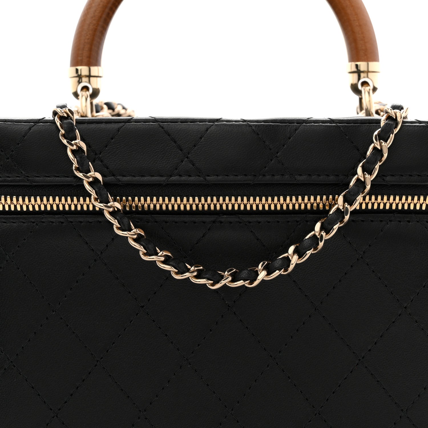 Chanel Lambskin Flat Quilted Knock On Wood Large Vanity Case Black