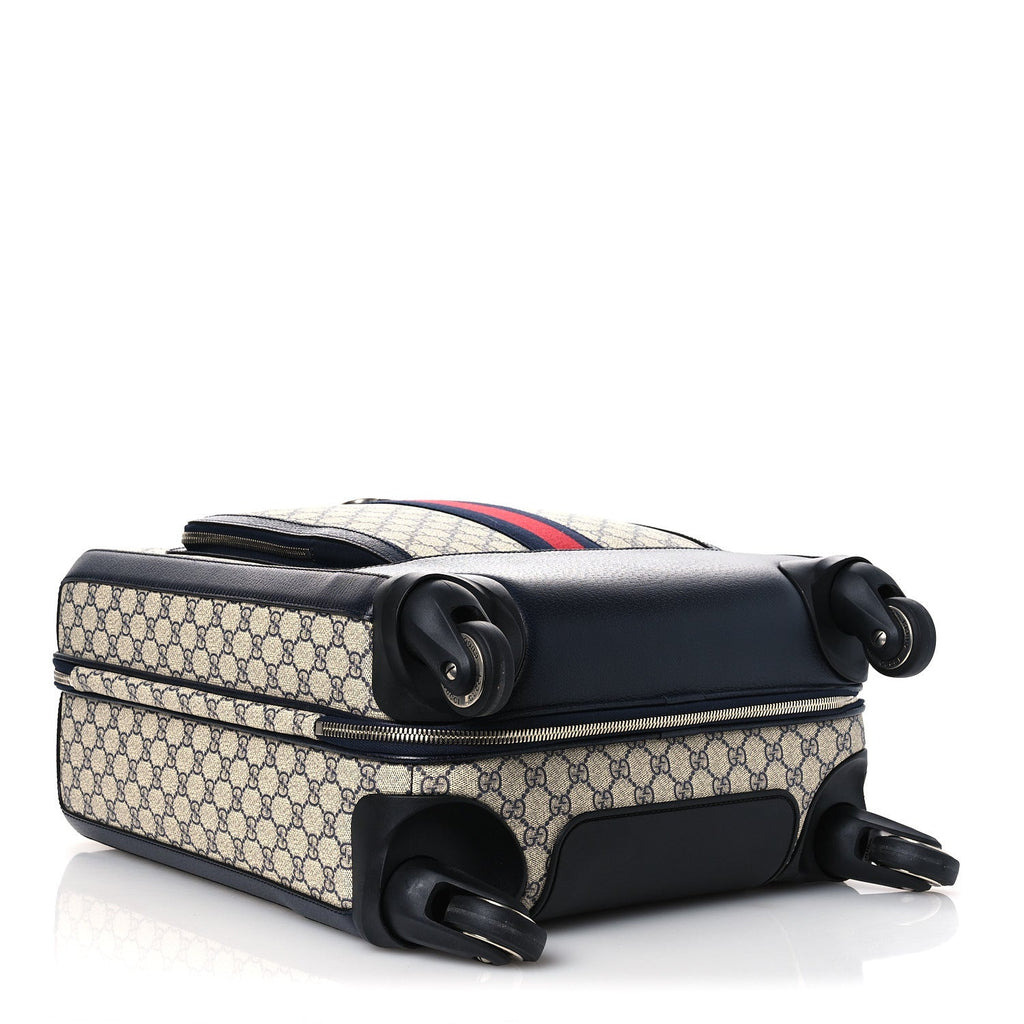 Gucci GG Supreme Monogram Textured Dollar Calfskin Web Small Savoy Cabin Trolley Beige Blue