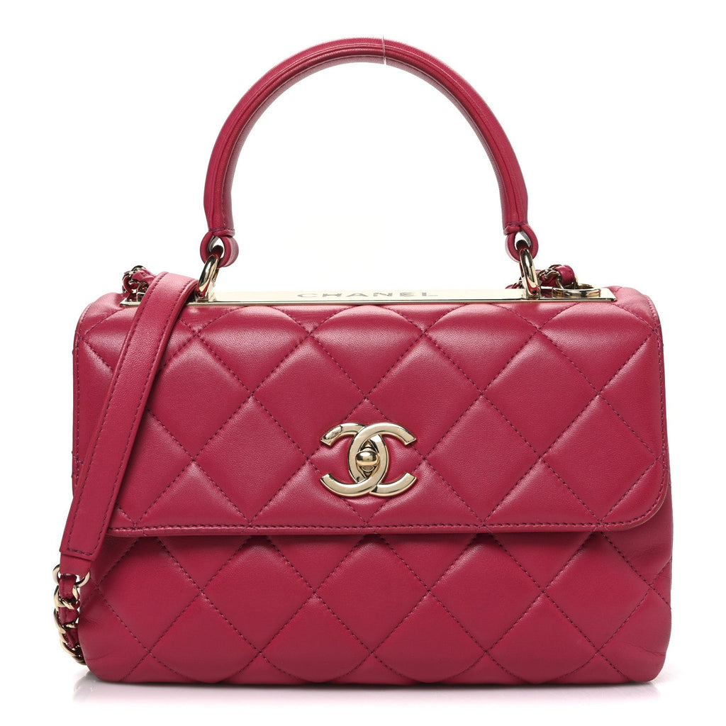 Chanel Lambskin Quilted Small Trendy CC Flap Dual Handle Bag Dark Pink