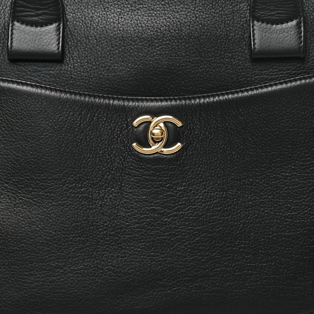 Chanel Grained Calfskin Medium Bi-Color Neo Executive Shopper Tote Black Beige