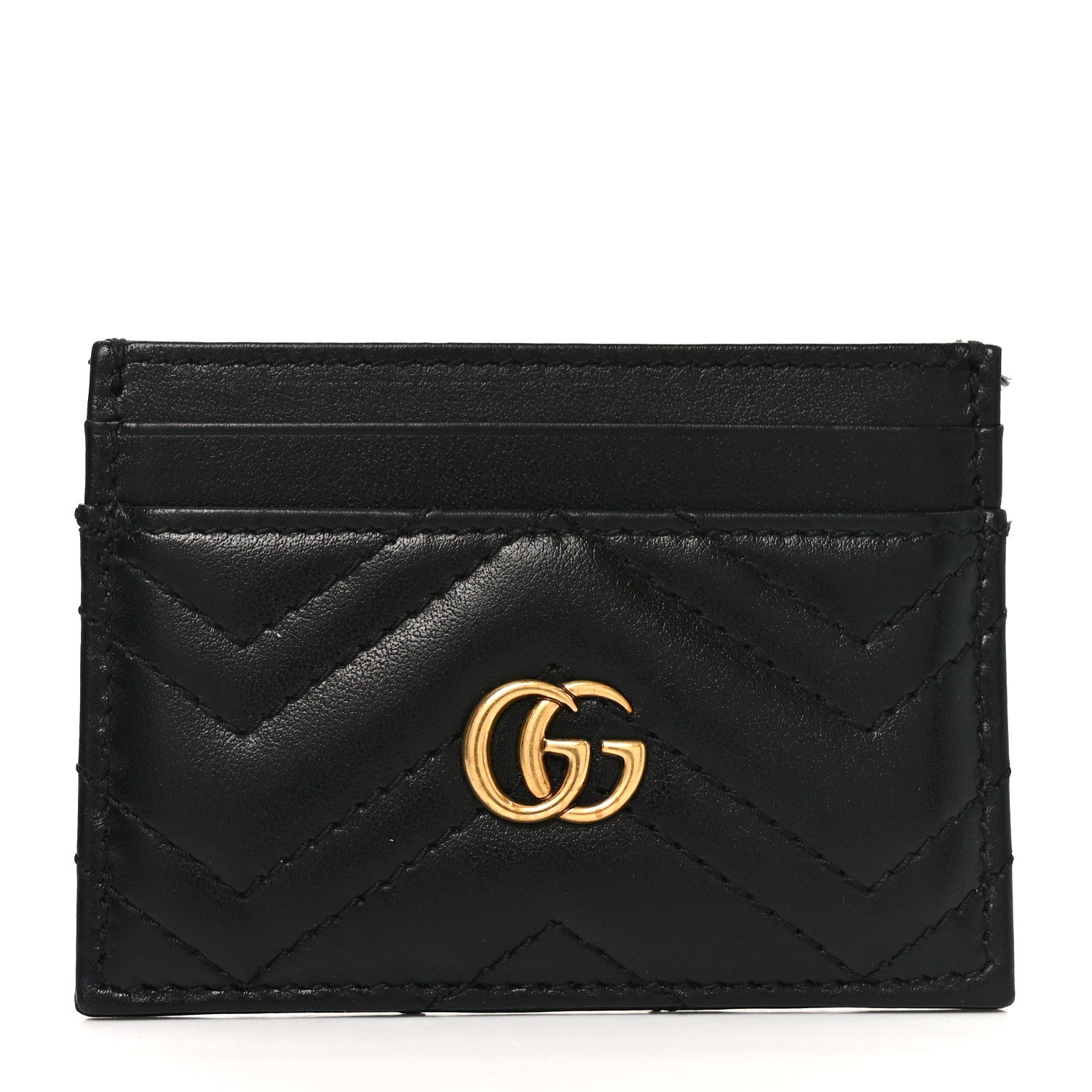 Gucci Calfskin Matelasse GG Marmont Card Holder Black