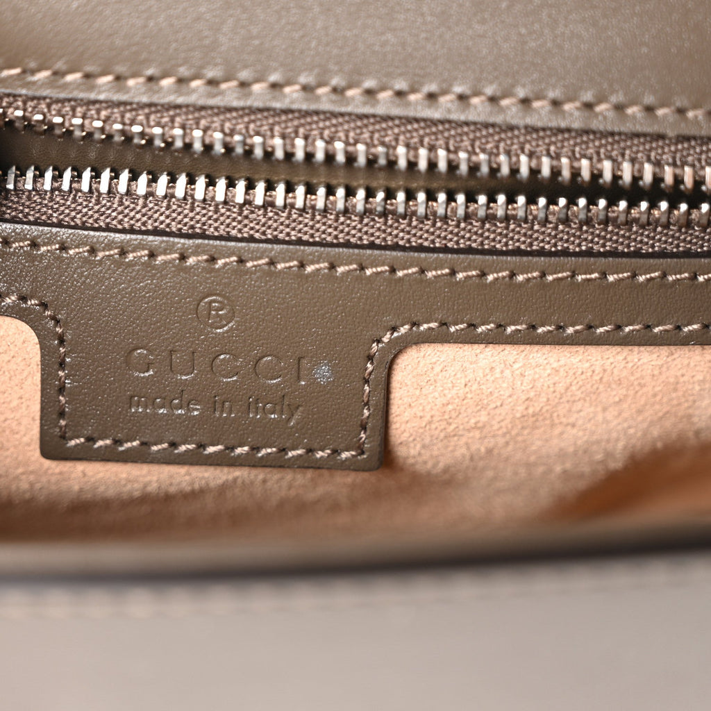 Gucci Senna Calfskin Petite GG Top Handle Shoulder Bag Craclet Brown