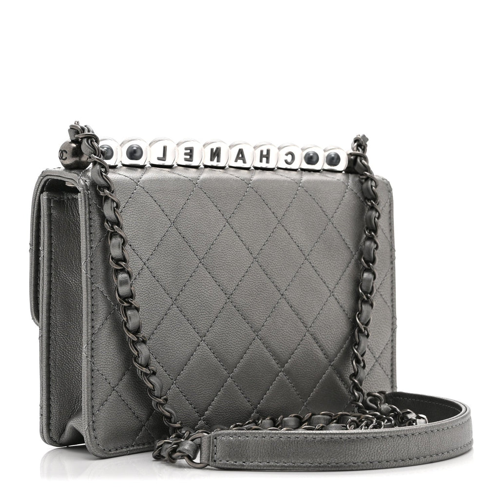 Chanel Metallic Goatskin Quilted Small Chic Pearls Flap Silver