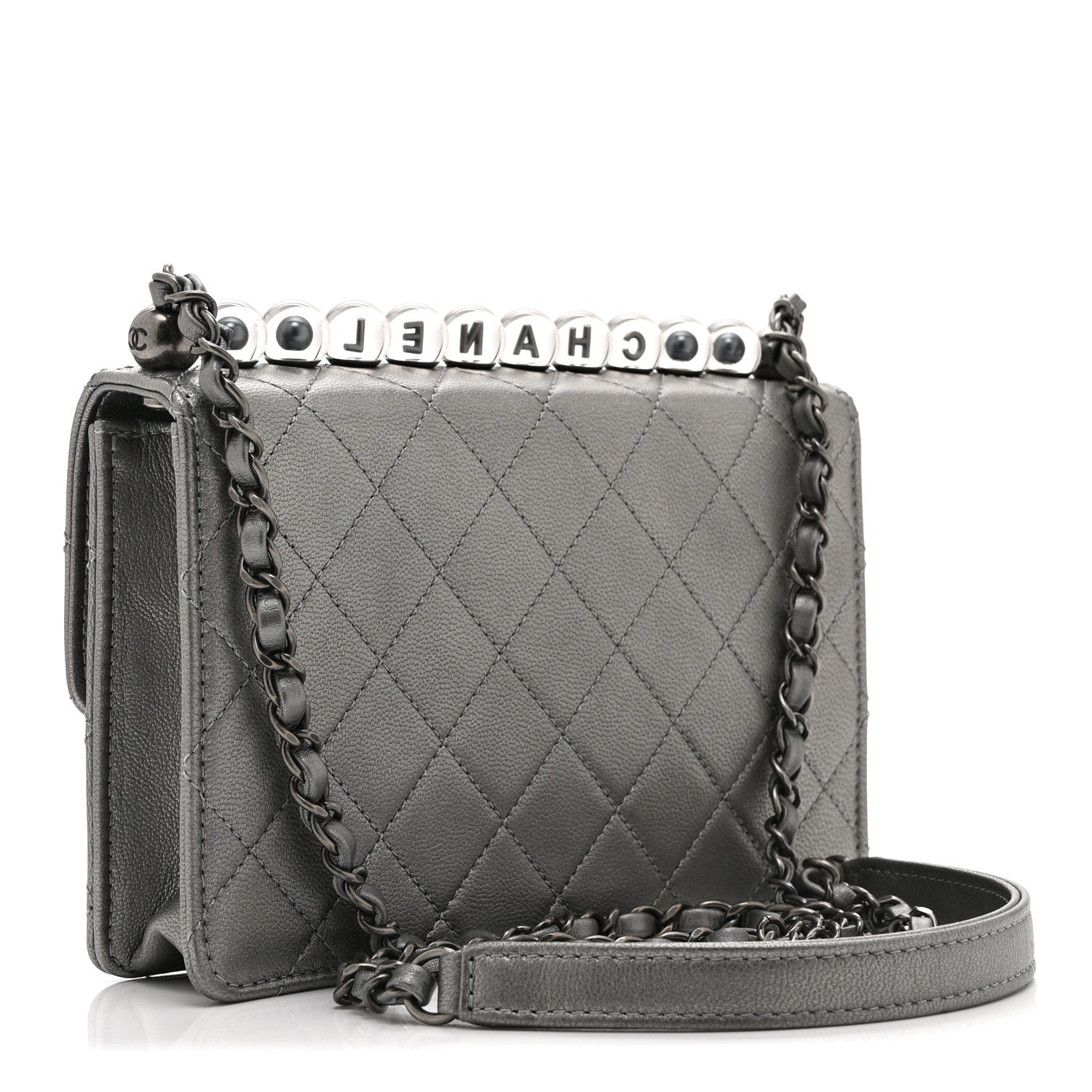 Chanel Metallic Goatskin Quilted Small Chic Pearls Flap Silver