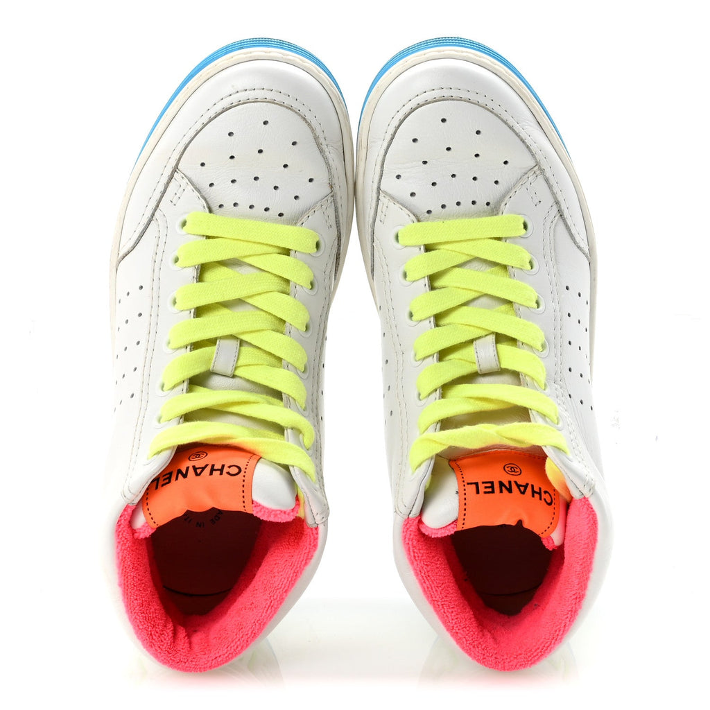 Calfskin Womens Logo High Top Sneakers 36 White Multicolor