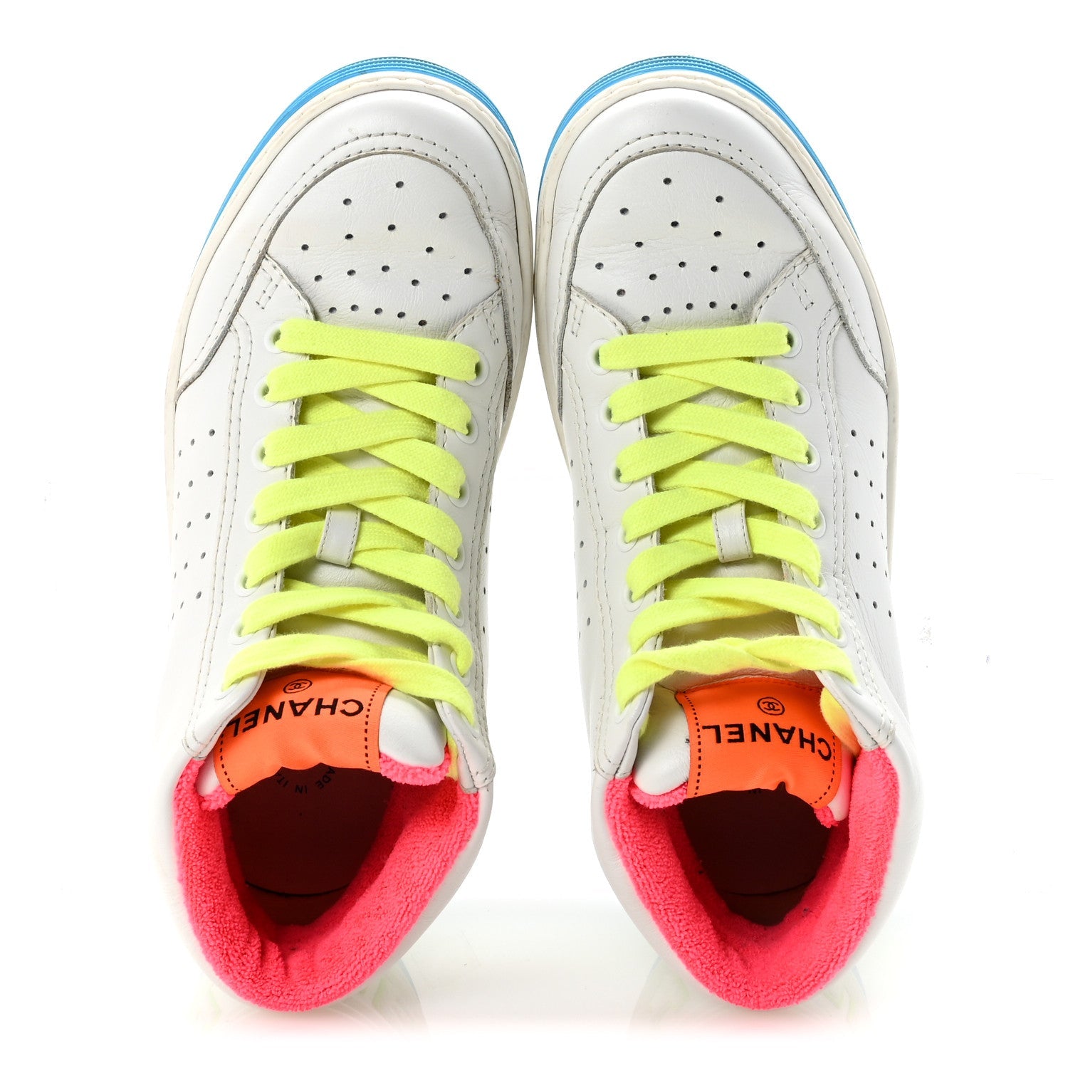 Calfskin Womens Logo High Top Sneakers 36 White Multicolor