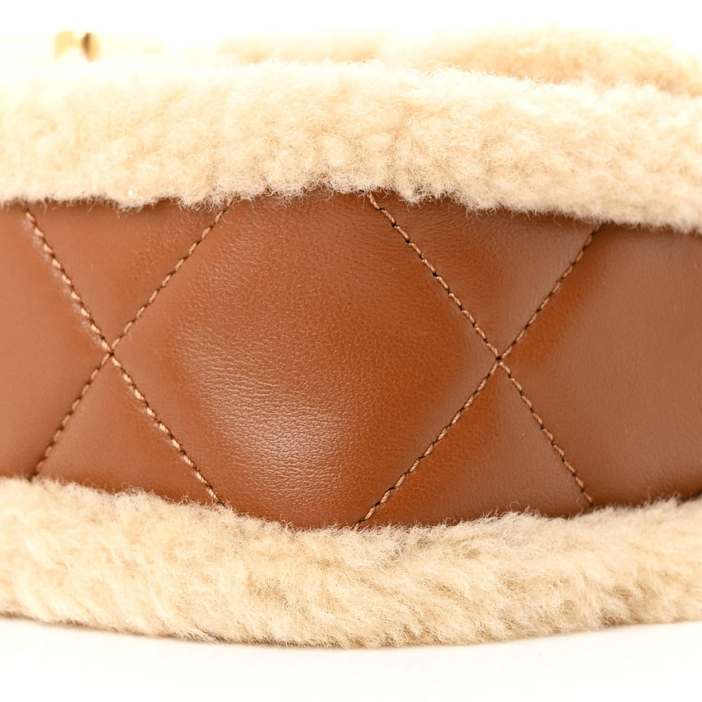 Chanel Shearling Lambskin Quilted Mini Furry Coco Flap Beige Brown