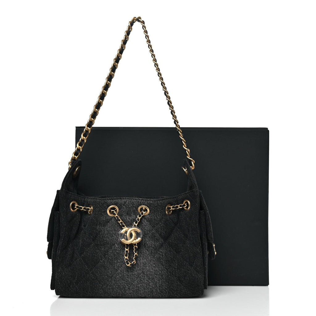 Chanel Washed Denim Quilted Mini Chanel 25 Handbag Black
