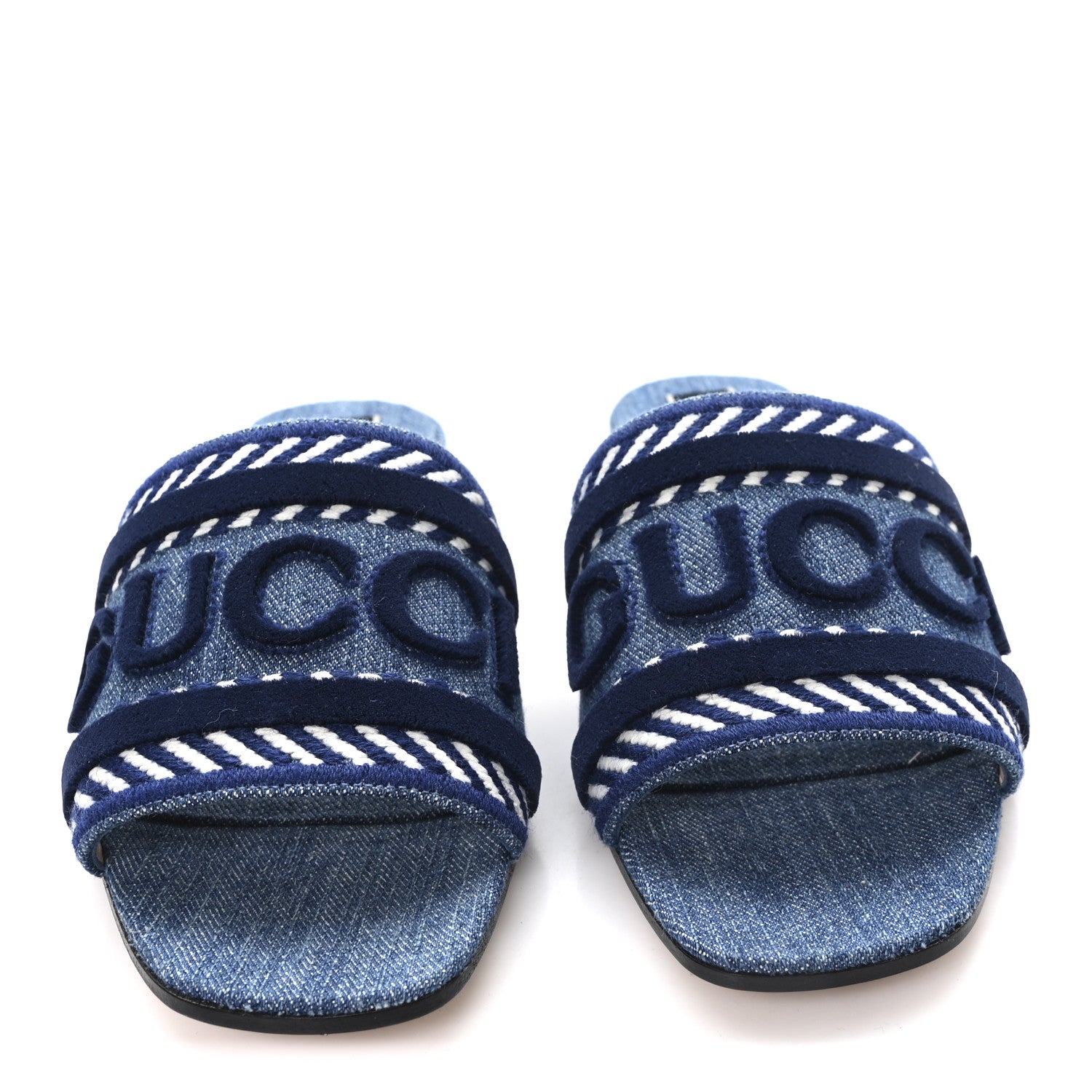 Gucci Plain Spain Denim Logo Slide Sandals 37.5 Light Blue