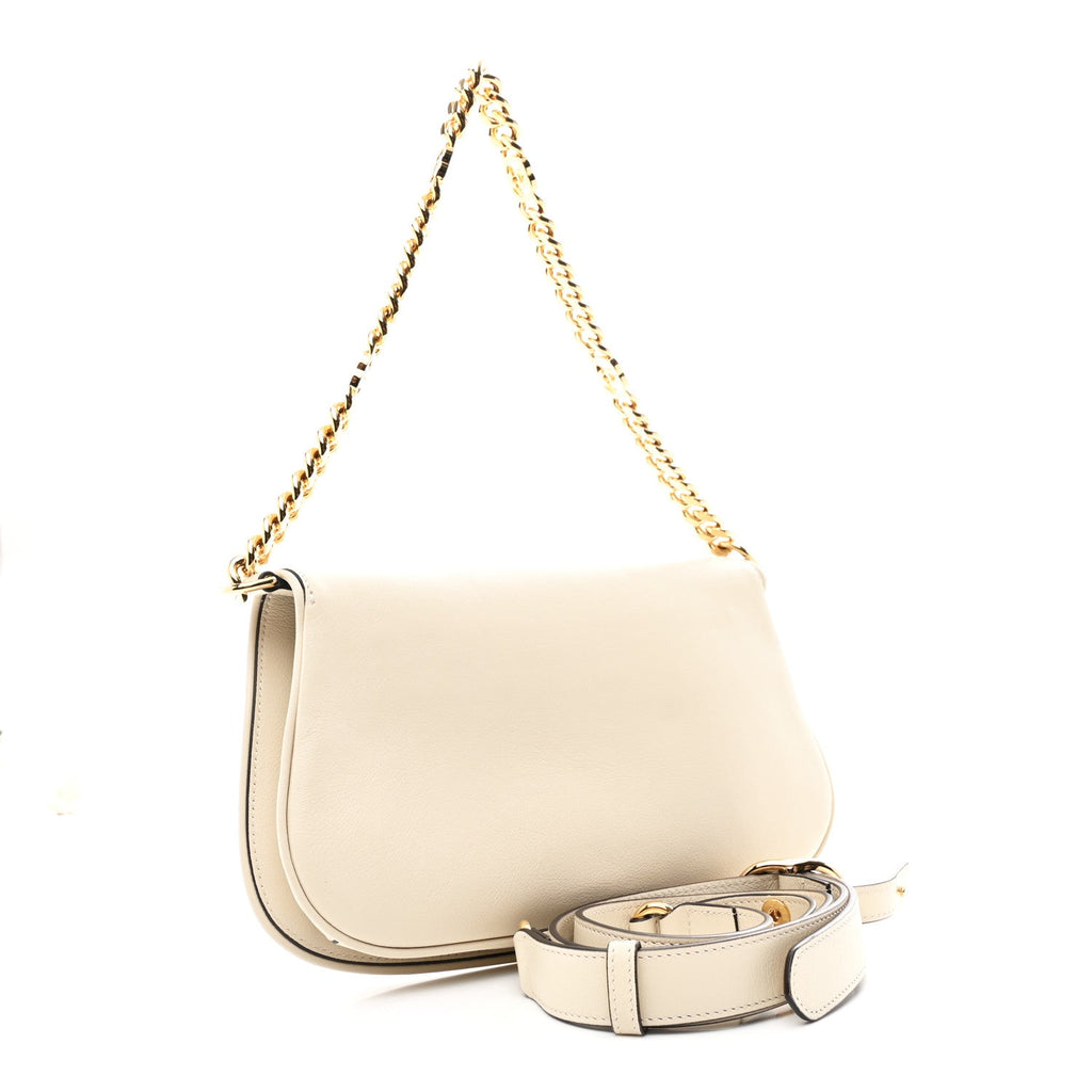Gucci Roxy Calfskin Blondie Chain Shoulder Flap Bag Mystic White