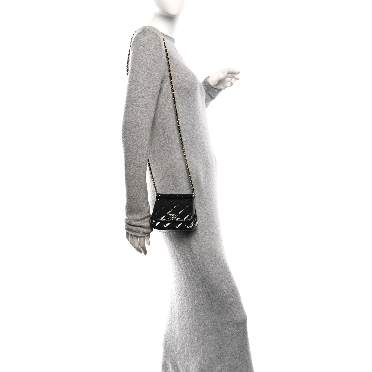 Chanel Patent Quilted Frame Clutch Flap With Chain Black