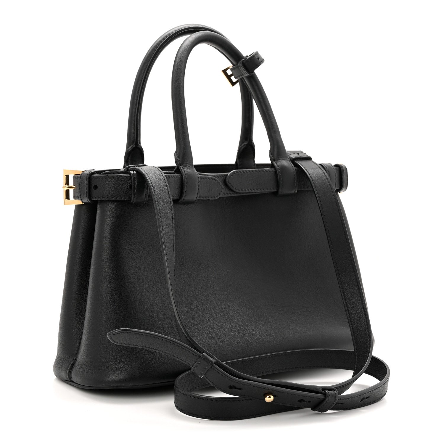 Prada Soft Grain Calfskin Small Double Belt Tote Black
