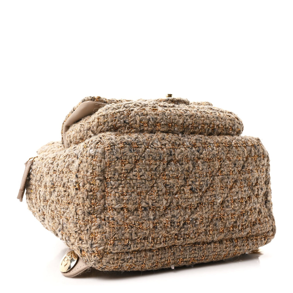 Chanel Tweed Front Pocket Backpack Beige