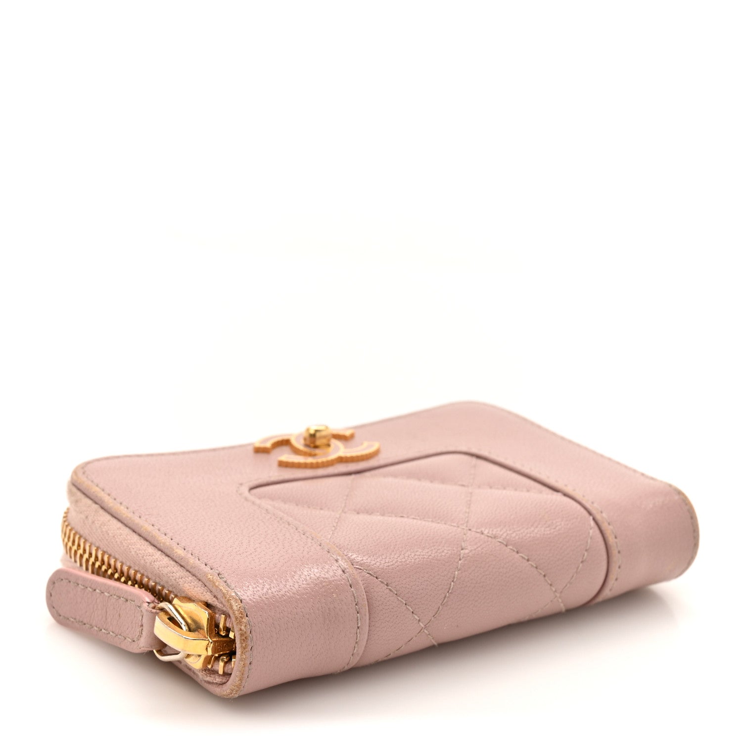 Chanel Sheepskin Quilted Vintage Mademoiselle Zip Coin Purse Pink