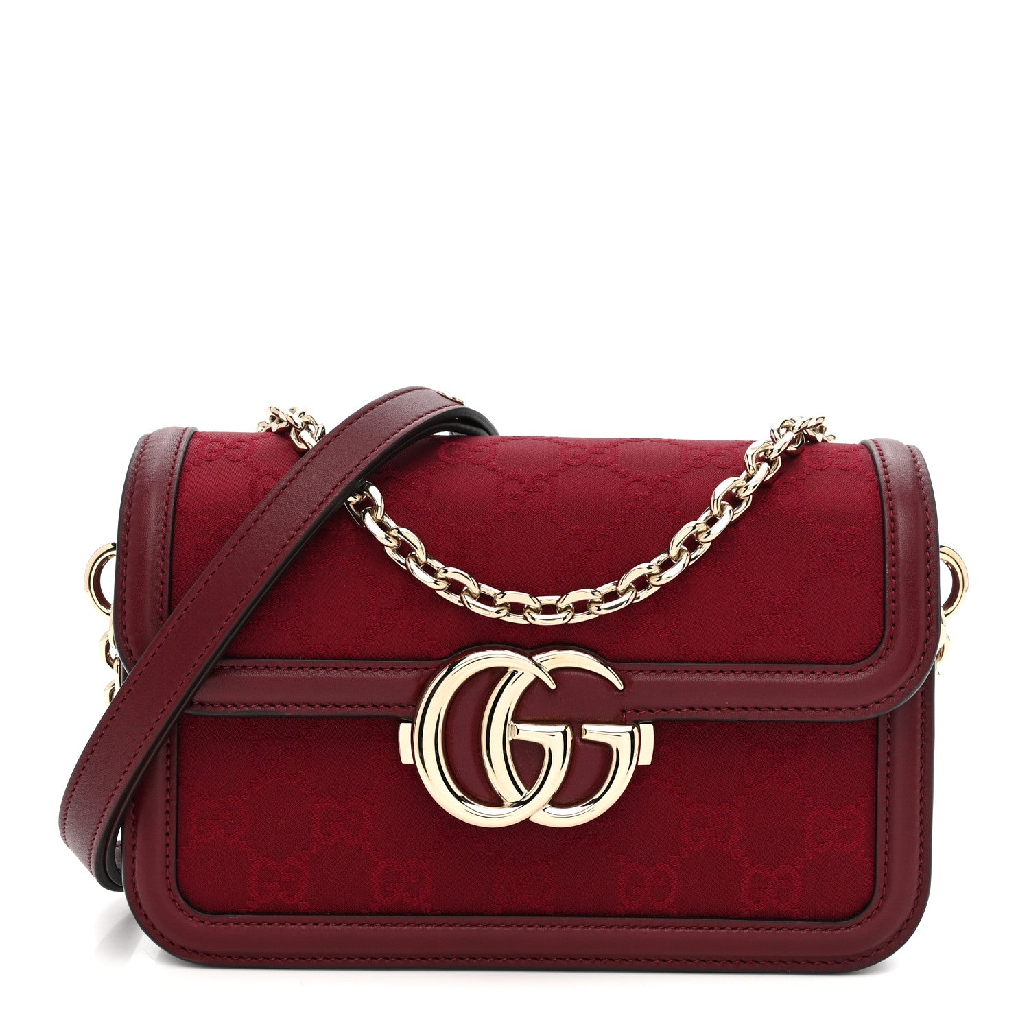 Gucci Crepe Wool Silk GG Monogram Go Small Shoulder Bag Rosso Ancora