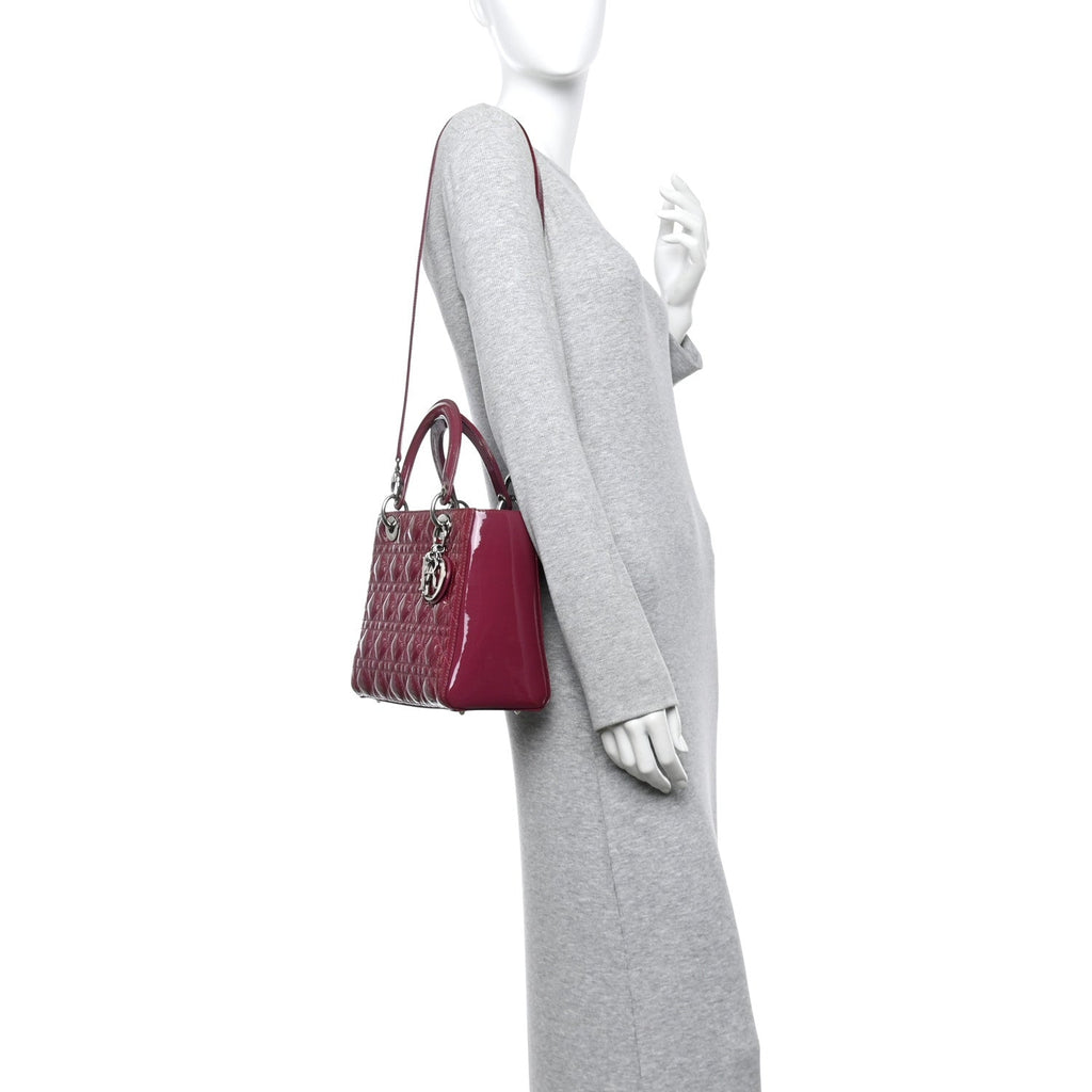 Christian Dior Patent Cannage Medium Lady Dior Dark Pink