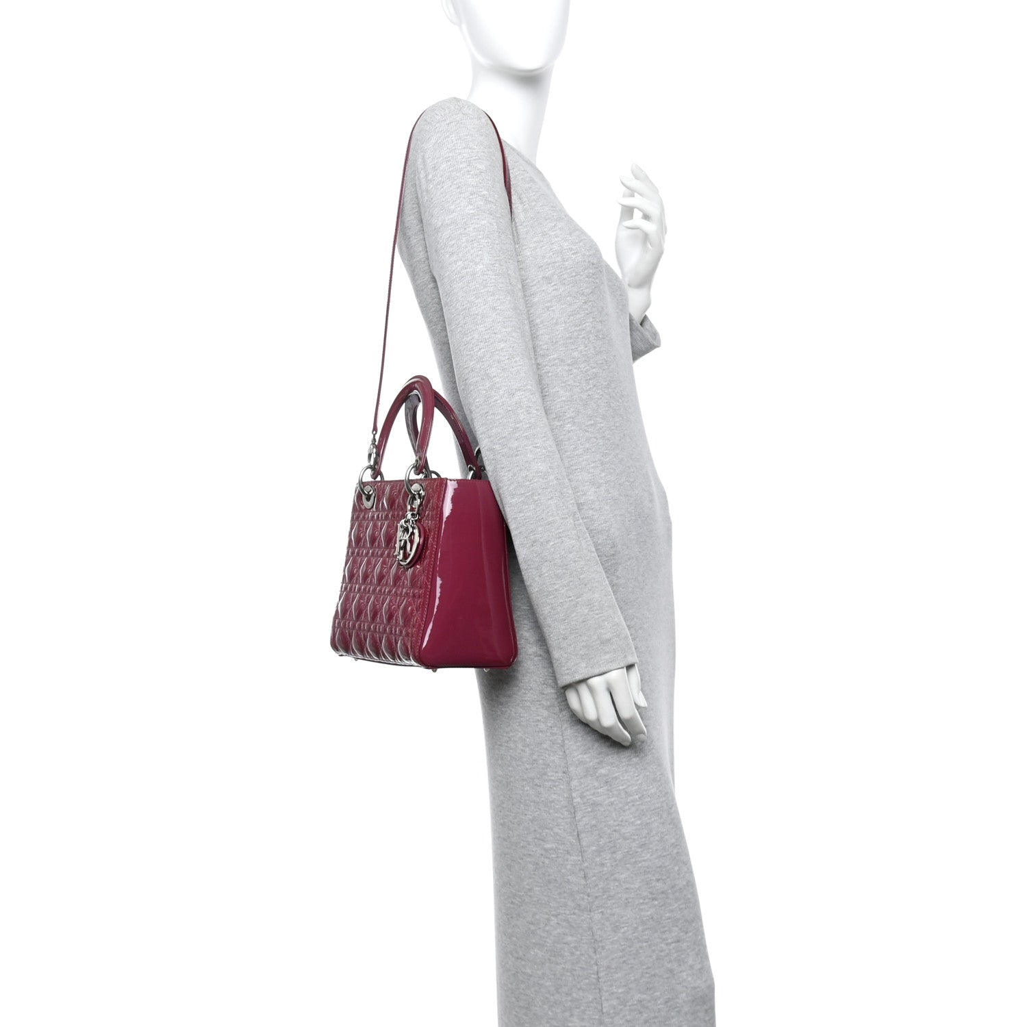 Christian Dior Patent Cannage Medium Lady Dior Dark Pink