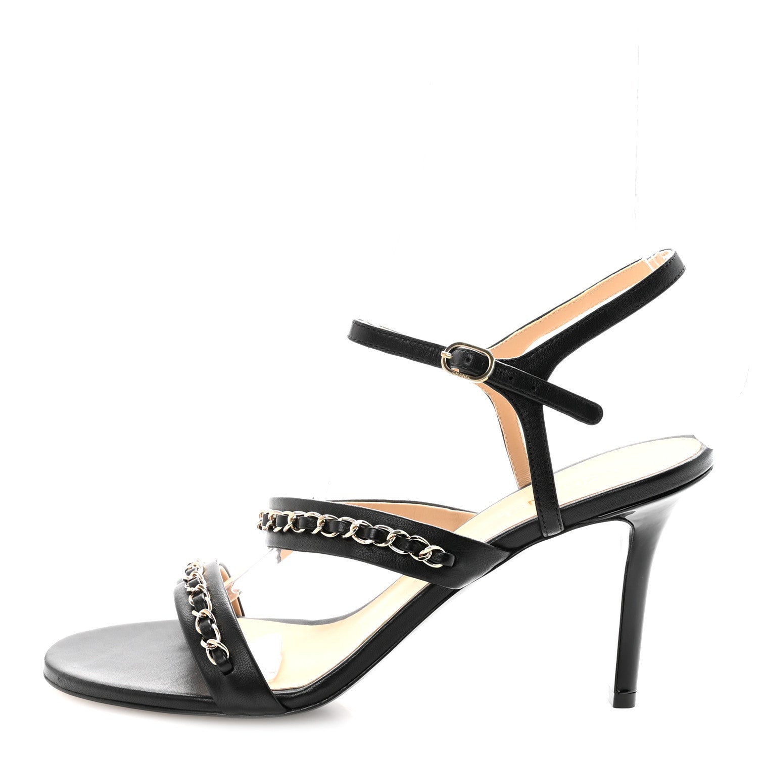 Lambskin Chain Strap Sandals 41 Black