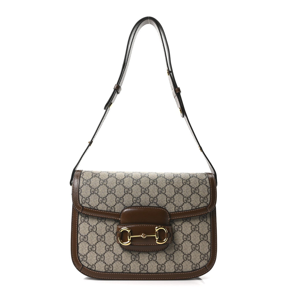 Gucci GG Supreme Monogram Horsebit 1955 Shoulder Bag Beige Brown Sugar