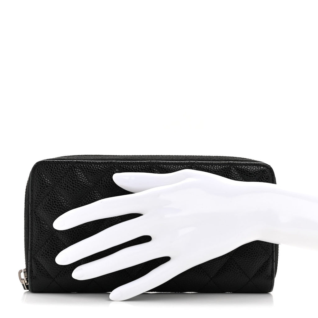 Caviar Quilted Large Gusset Zip Around Wallet Black