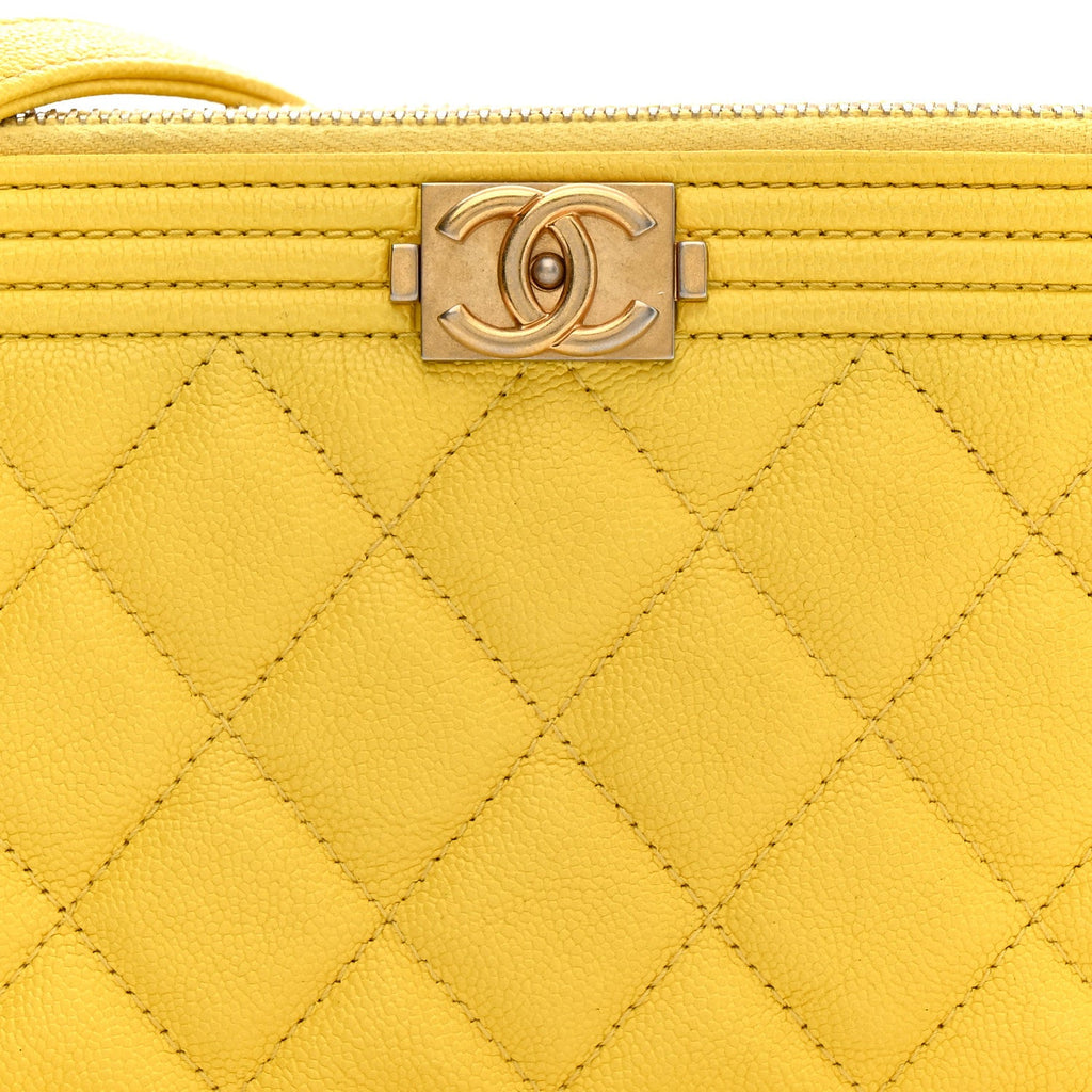 Chanel Caviar Quilted Small Boy Clutch With Chain Yellow