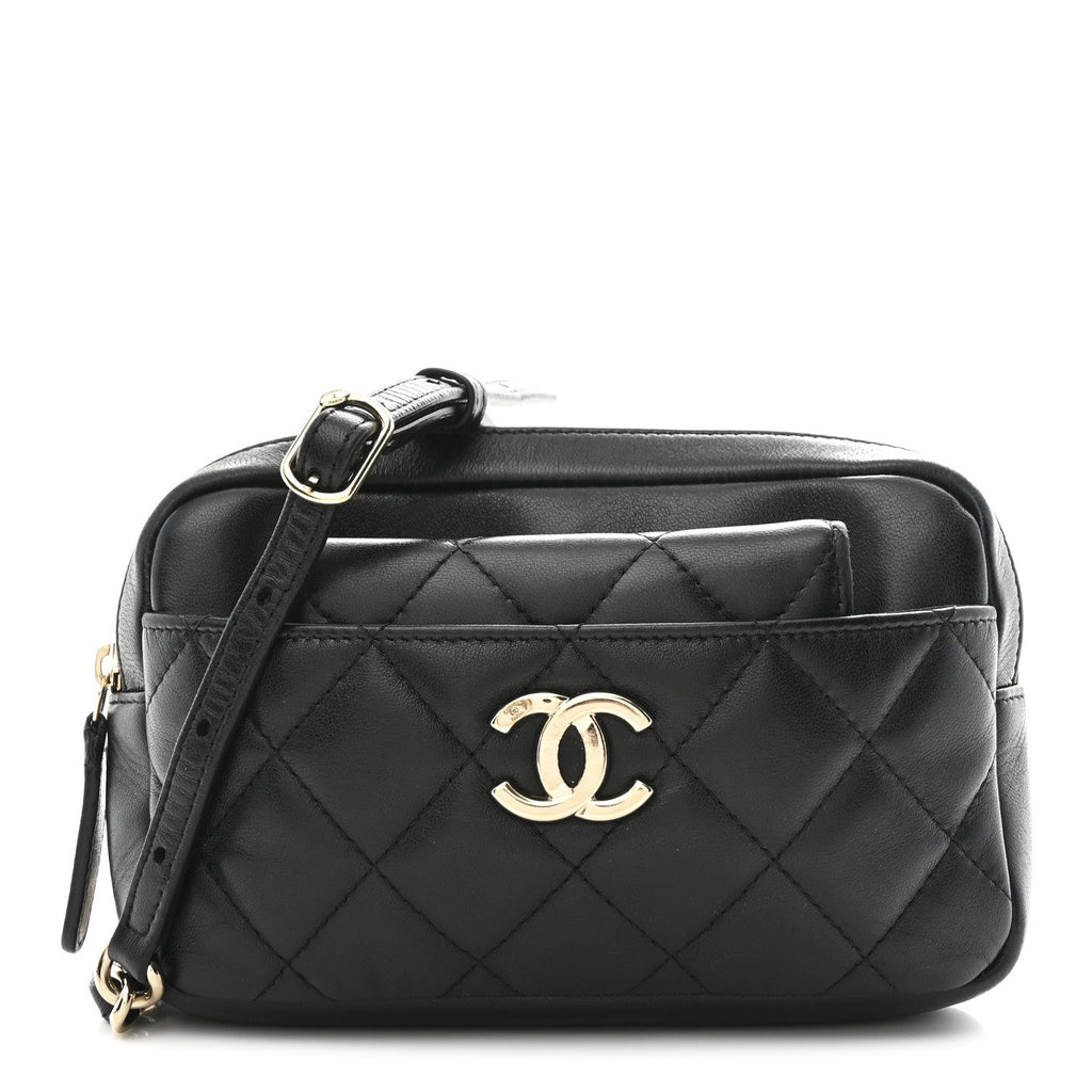 Chanel Lambskin Quilted Waist Bag With Pouch Black