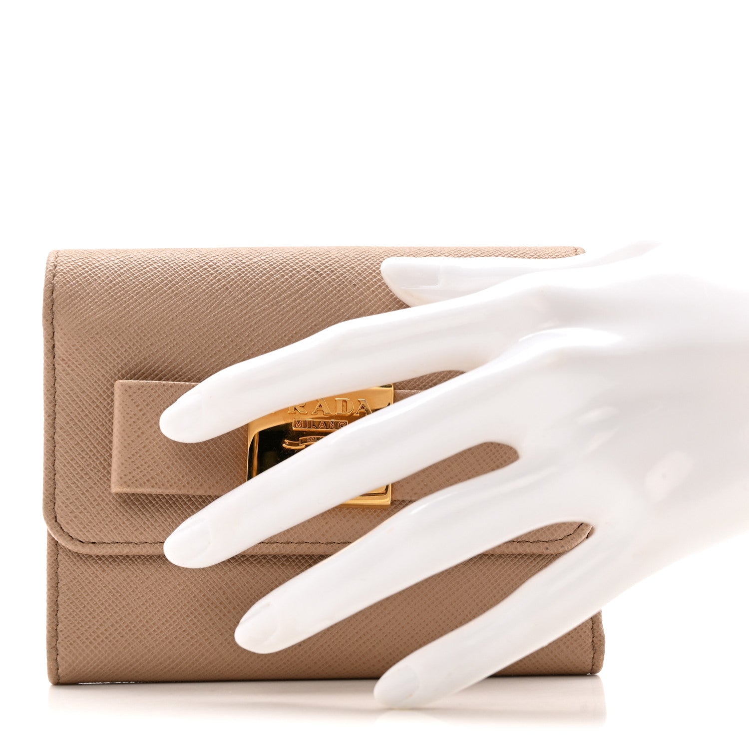 Prada Saffiano Tri-Fold Bow Wallet Cammeo