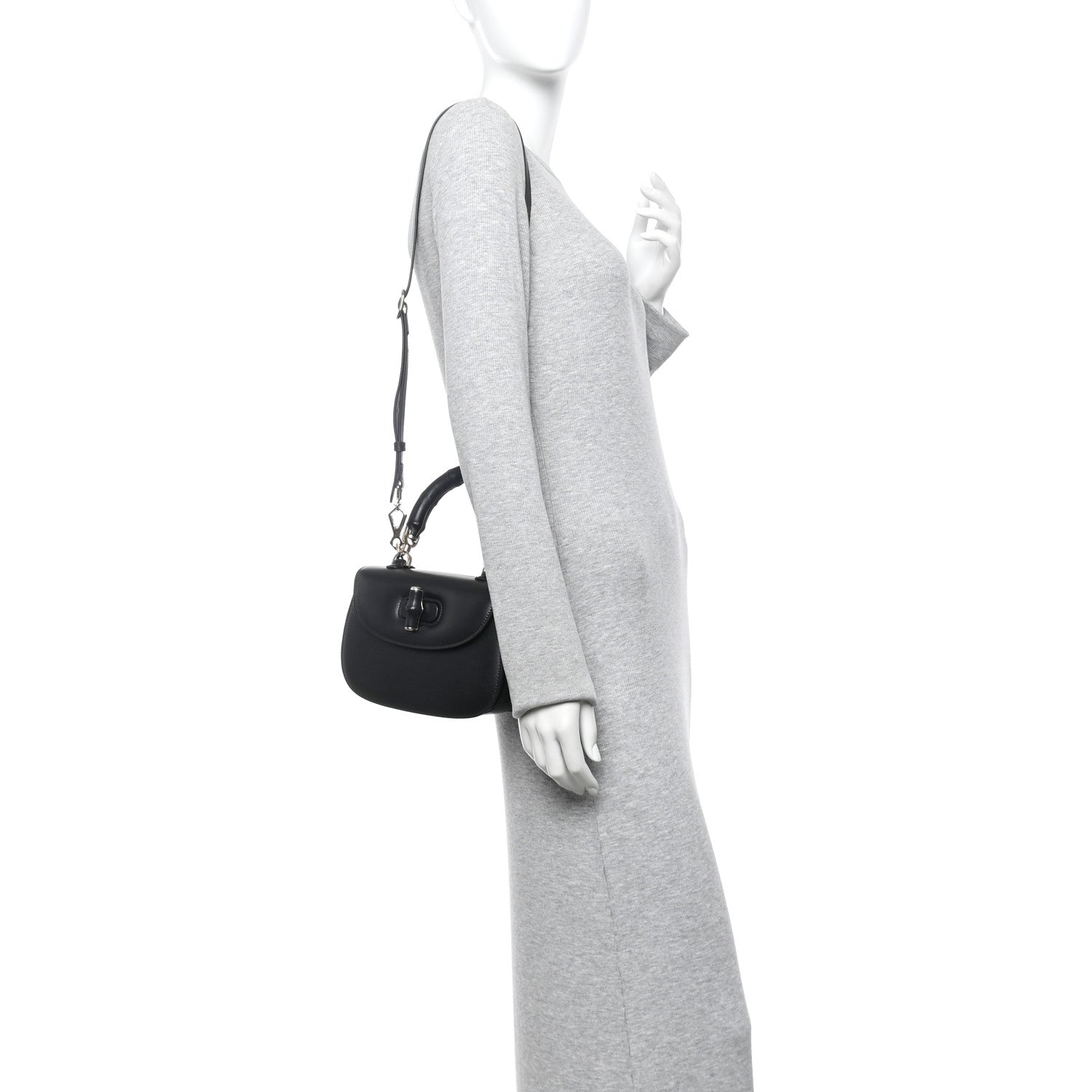 Gucci Boarded Dyana Lux Calfskin Web Monochrome Small Bamboo 1947 Top Handle Bag Black