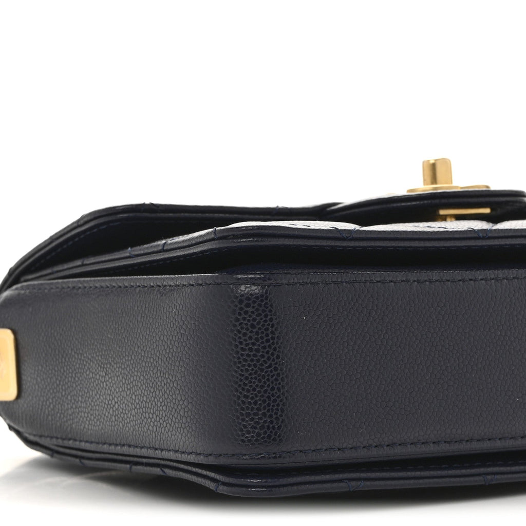 Chanel Shiny Caviar Quilted Mini Top Handle Flap Navy Blue
