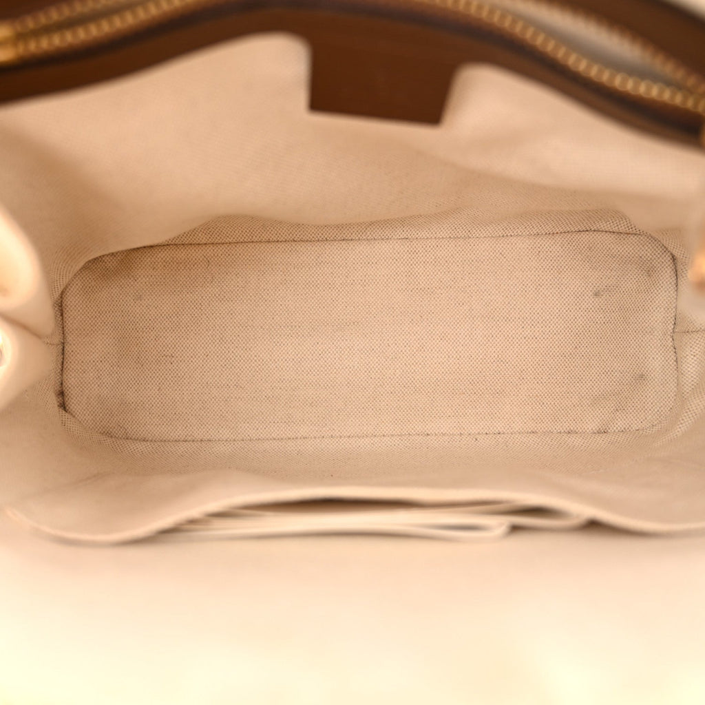 Gucci GG Supreme Monogram Azalea Calfskin Small Horsebit 1955 Top Handle Bag Beige Ebony Brown Sugar
