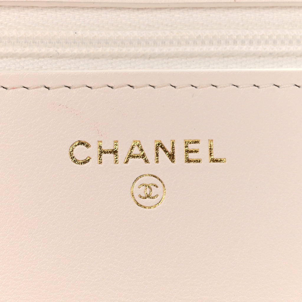 Chanel Shiny Crumpled Calfskin Quilted Enamel Heart Wallet On Chain WOC White