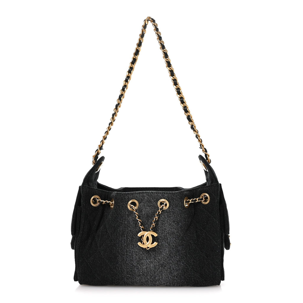 Chanel Washed Denim Quilted Mini Chanel 25 Handbag Black
