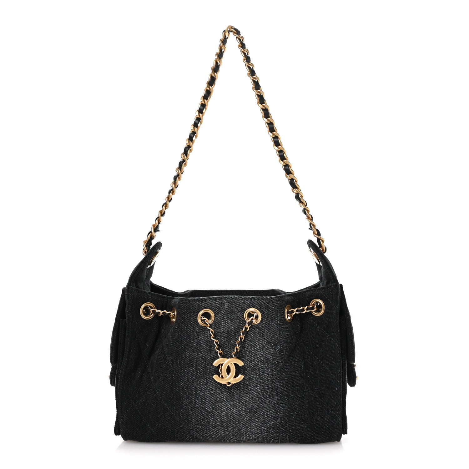 Chanel Washed Denim Quilted Mini Chanel 25 Handbag Black