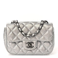 Chanel Metallic Lambskin Perforated Mini Rectangular Flap Silver