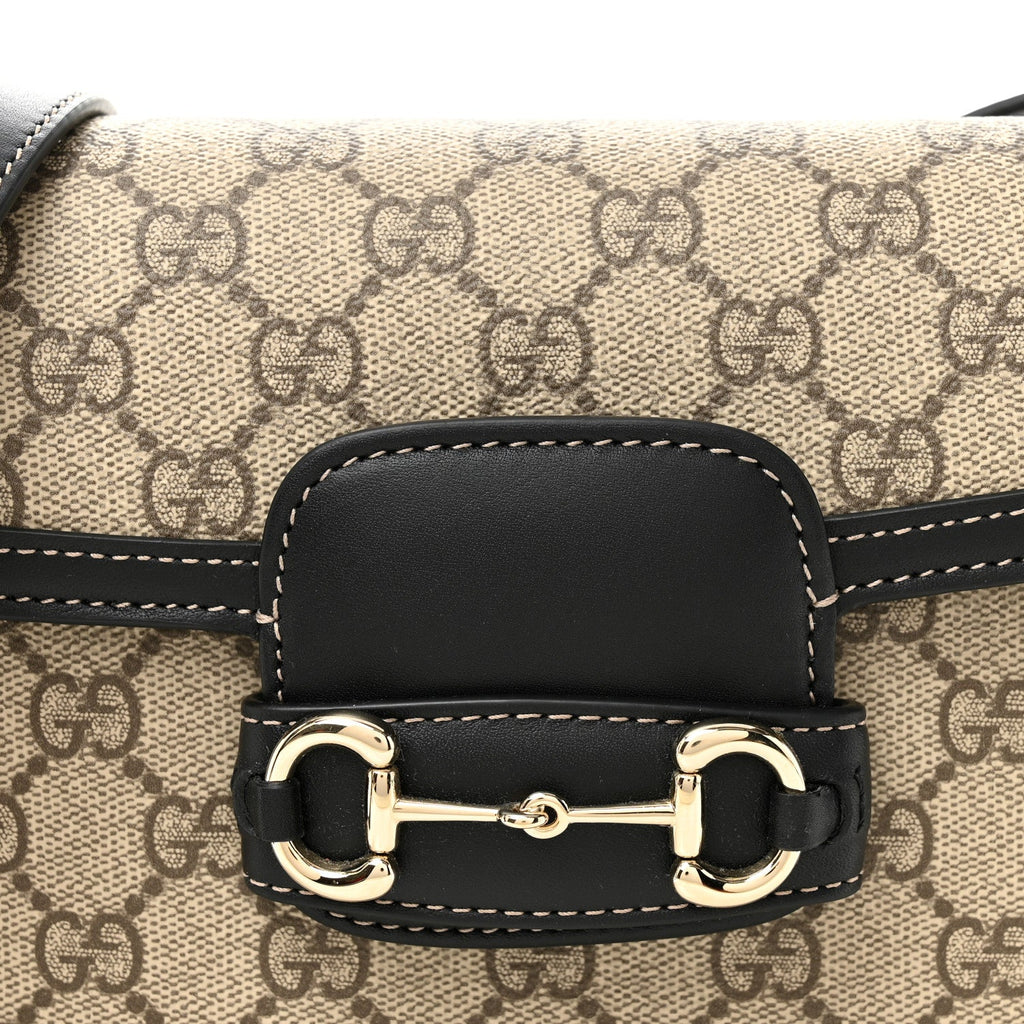 Gucci GG Supreme Monogram Horsebit 1955 Soft Small Shoulder Bag Beige Black