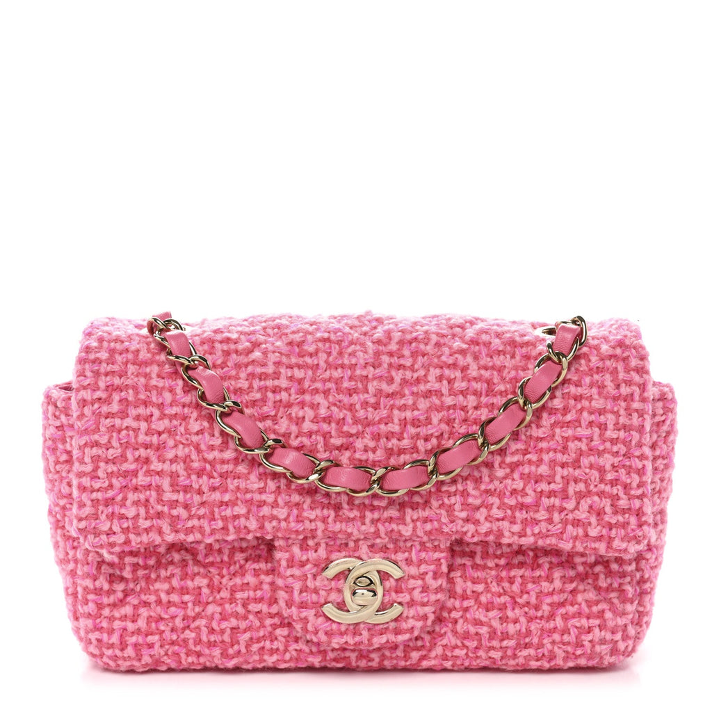 Chanel Wool Tweed Quilted Mini Rectangular Flap Dark Pink Fuchsia